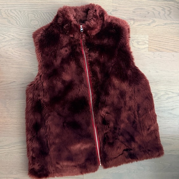 J. Crew Burgundy Faux Fur Vest - Picture 4 of 6